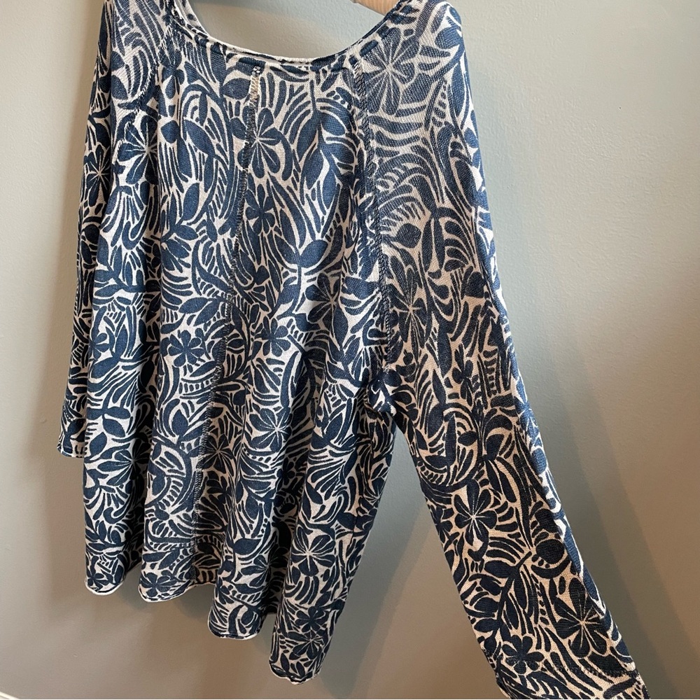 Sigrid Olsen 100% Linen Blue and White Floral Pullover Size 2X Coastal & Flowy - Picture 4 of 12